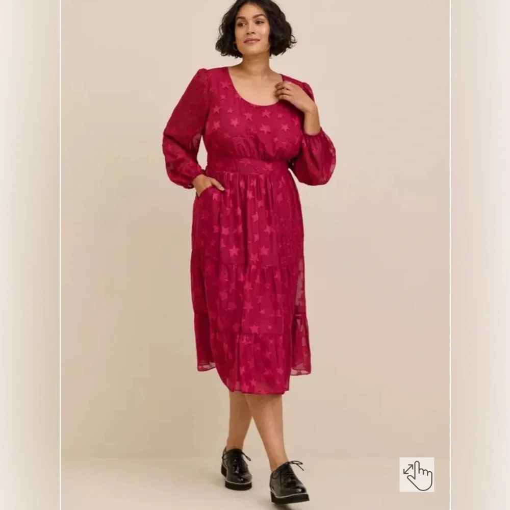 Torrid Midi Clip Dot Chiffon Tiered Dress